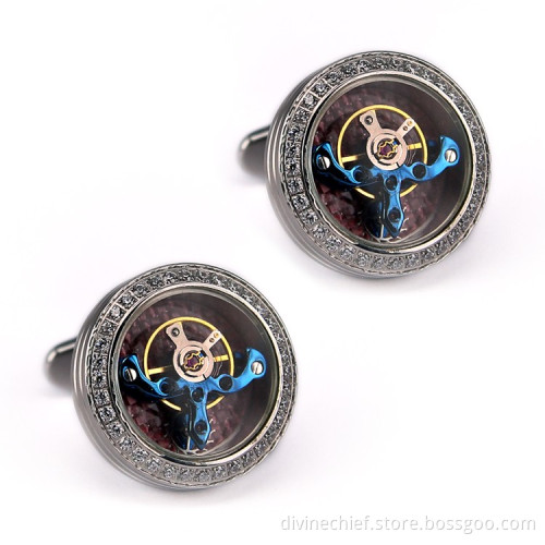 Custom Logo Metal Stainless Steel Carbon Fiber Interior Cufflinks For Men